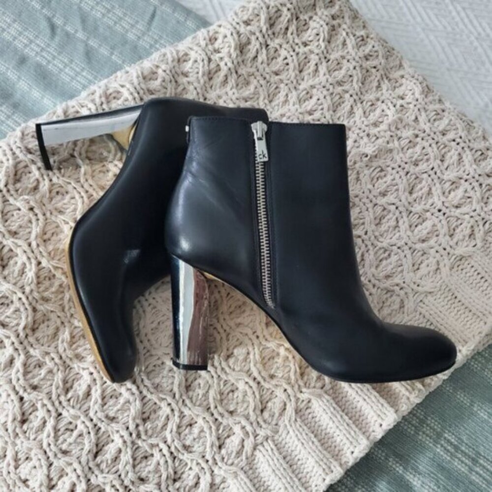 Limited Edition CK Savana Mirror Block Heel Leather Ankle Boots- US 8.5​